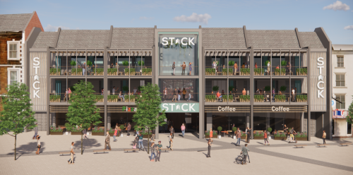 A rendered image showing what the new Market Walk could look like with new shops and cafes.